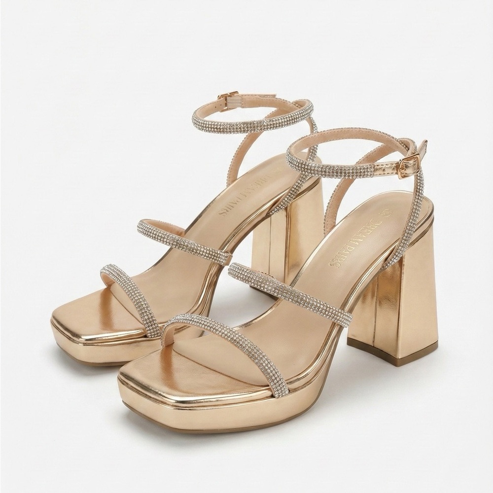 Dream Pairs Metallic Gold Block Heels